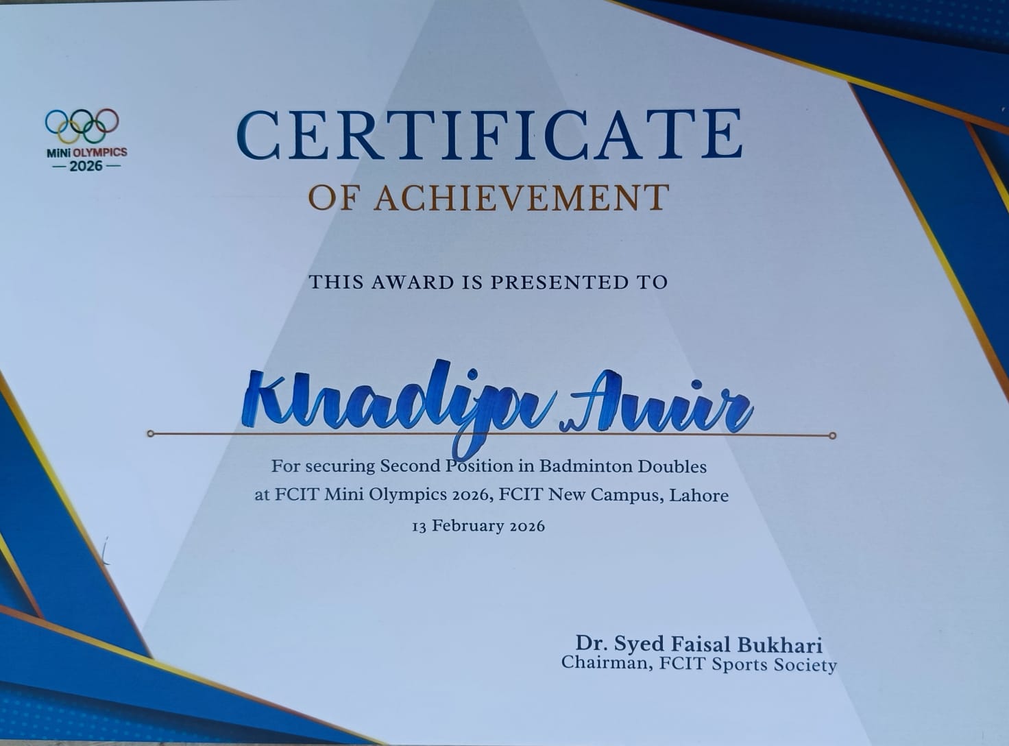 Badminton Runner-up Certificate