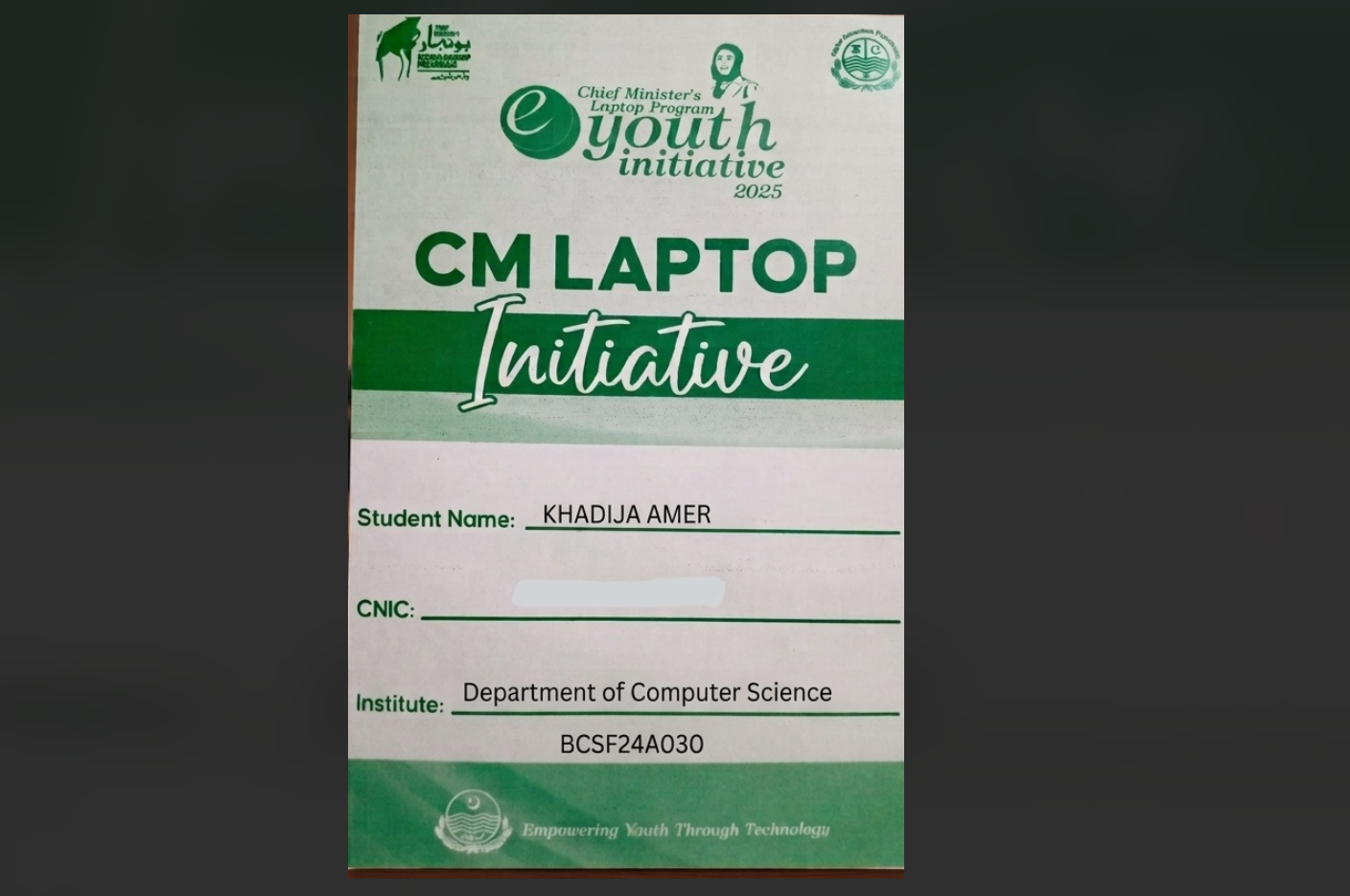 CM Punjab Laptop Awardee